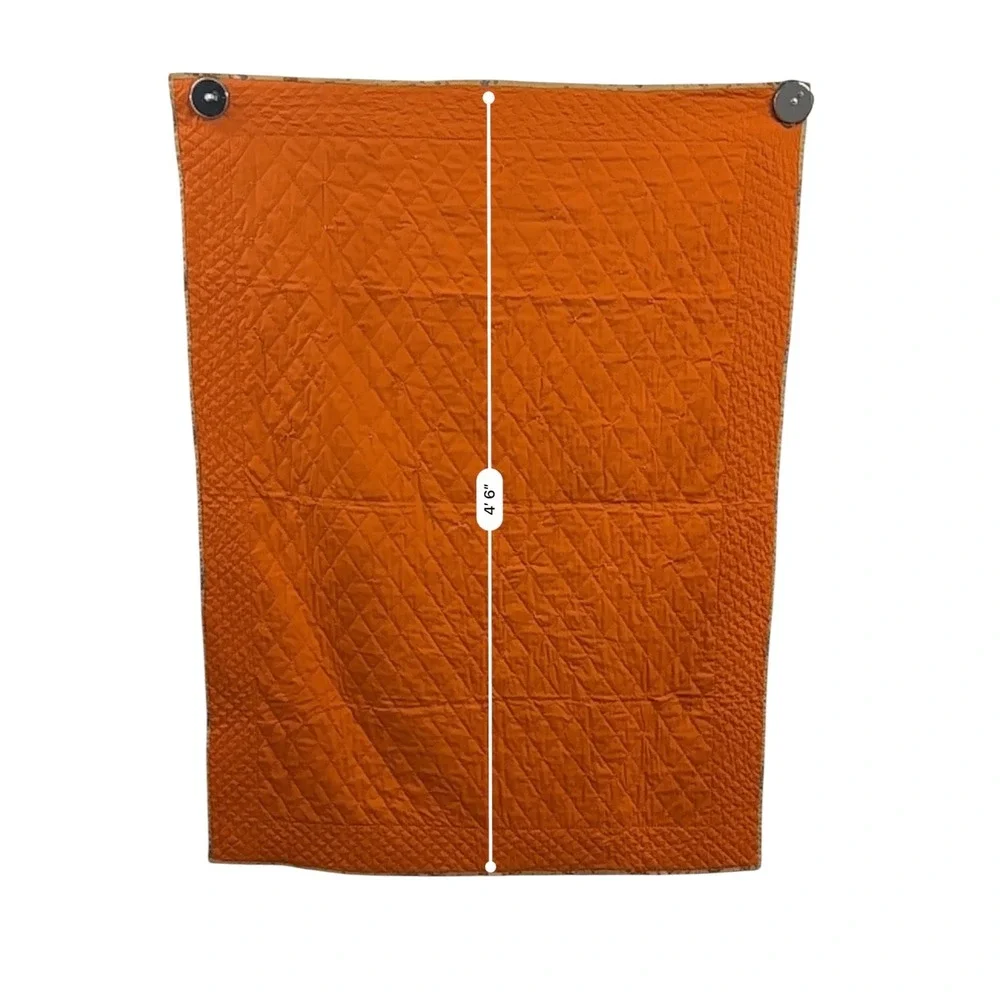 Handmade Autumn Teddy Bear Quilted Baby Blanket Orange Tan Fall Nursery 41x53